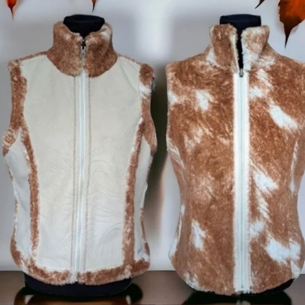 Ariat Reversible Cream & Tan Vest Sleeveless Faux Fur Vest M